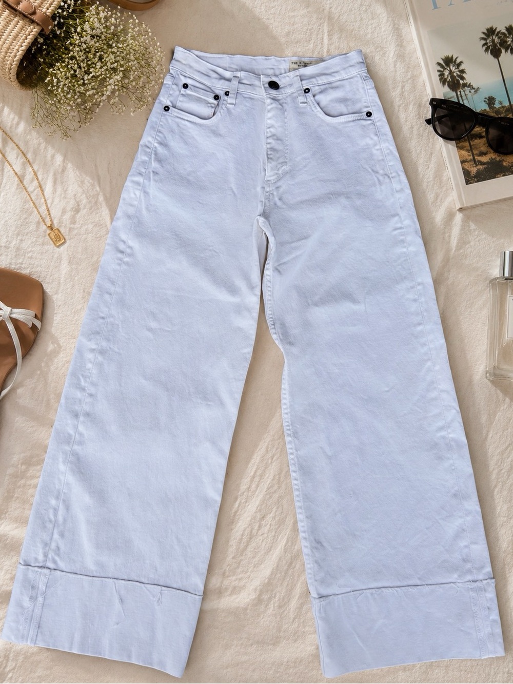 rag & bone Andi High-Rise Ankle Wide Leg Cuffed Jeans White Size 26
